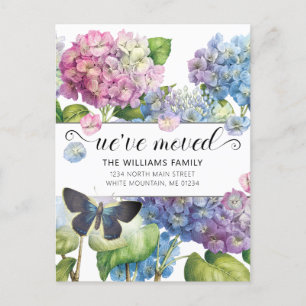Cartão Postal De Anúncio Linda Borboleta Floral de Hortênsia Azul Rosa Móve