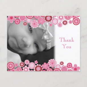 Cartão Postal De Anúncio Linda de Rosa Menina Bebê Foto Obrigado Cartão Pos