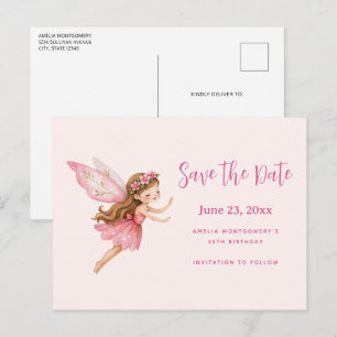 Cartão Postal De Anúncio Linda Menina Fada de Vestido Rosa