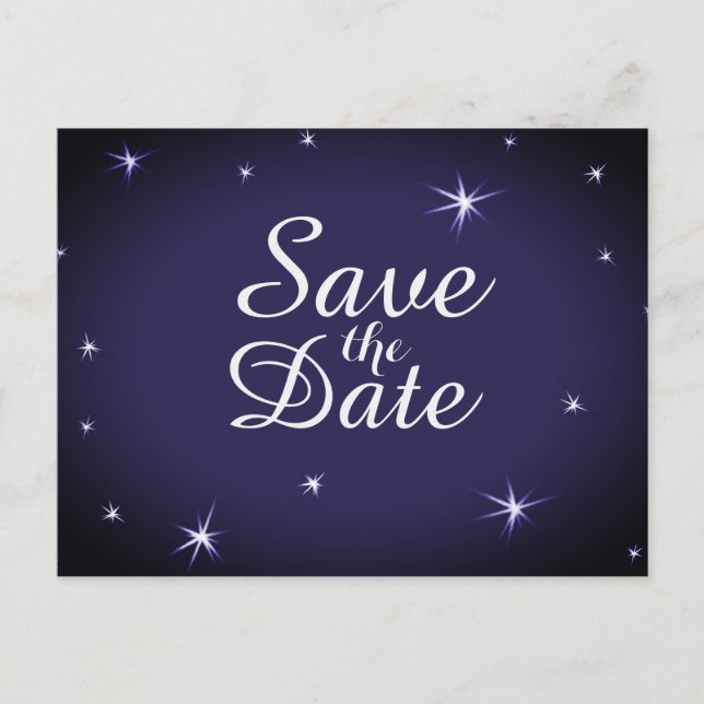 Cartão Postal De Anúncio Linda salva data estrelado Branco em Azul (Frente)