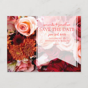 Cartão Postal De Anúncio Lindas Rosas Rosa Românticas Salve a Data