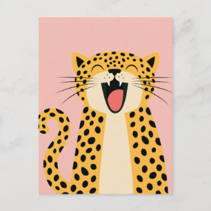 Cartão Postal De Anúncio Lindo Leopardo Selvagem Sorridente Feliz Desenho A