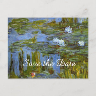Cartão Postal De Anúncio lirio de água vintage salvar a data, Claude Monet