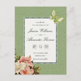 Cartão Postal De Anúncio Lírios Elegantes & Borboleta Joia Casamento Save T