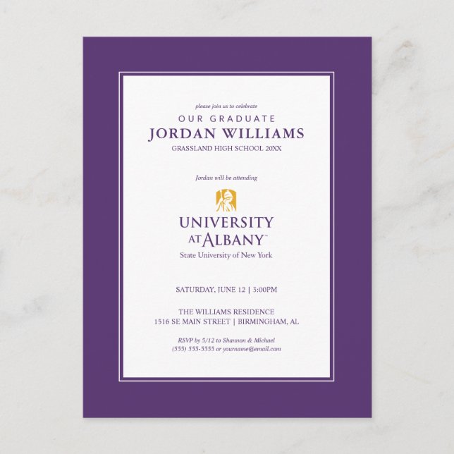 Cartão Postal De Anúncio Logotipo Icônico da Universidade de Albany (Frente)