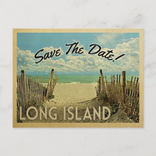 Cartão Postal De Anúncio Long Island Salve A Data Vintage Praia Náutico