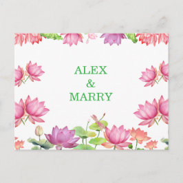 Cartão Postal De Anúncio Lótus Floral em Aquarela Rosa Elegante