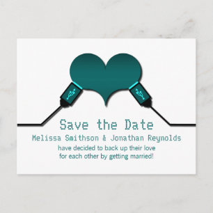 Cartão Postal De Anúncio Love Connection USB Save the Date Postcard, Teal