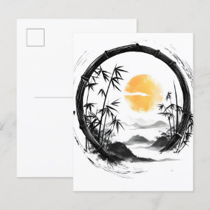 Cartão Postal De Anúncio Lua Abstrata Zen Fluxo de Bambu