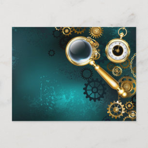 Cartão Postal De Anúncio Lupa no estilo Steampunk