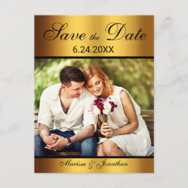 Cartão Postal De Anúncio Luxo Preto Dourado Foto Casamento Salve a Data