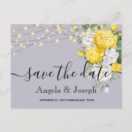 Cartão Postal De Anúncio Luzes Amarelo Floral Salvar a Data