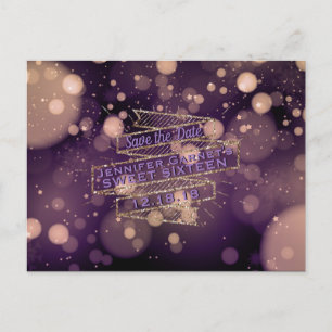 Cartão Postal De Anúncio Luzes Bokeh Salvam o Dia da Elegante Festa de Aniv