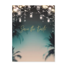 Luzes Brilhantes Palmeiras Praia Salvar a Data