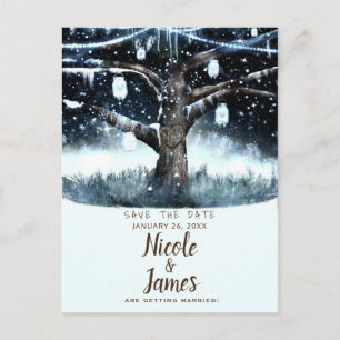 Cartão Postal De Anúncio Luzes de Árvore e Potes de Winter Wonderland Salve