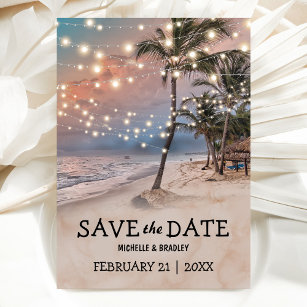 Cartão Postal De Anúncio Luzes de praia tropical Vintage salvam a data