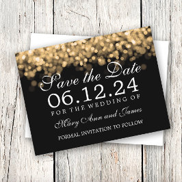Cartão Postal De Anúncio Luzes Douradas Elegante Casamento Salve A Data