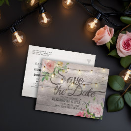 Cartão Postal De Anúncio Luzes florais de madeira rústicas da corda que