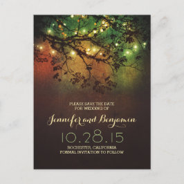 Cartão Postal De Anúncio luzes românticas à noite rústicas salvem a data