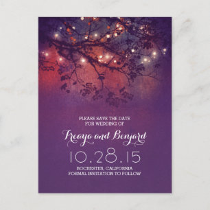 Cartão Postal De Anúncio luzes roxas românticas para noite salvar data