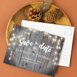 Cartão Postal De Anúncio Luzes Rústicas Madeira Casamento Salve A Data