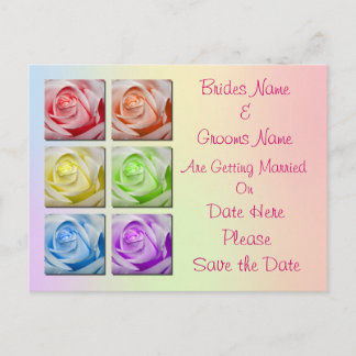 Cartão Postal De Anúncio Macro Rainbow Rosas Casamento Salve A Data