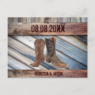 Cartão Postal De Anúncio madeira de celeiro Cowboy Western  Casamento salva
