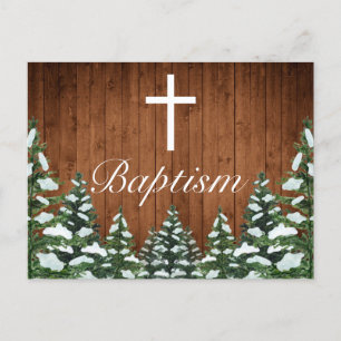 Cartão Postal De Anúncio Madeira Neve e Floresta Pine Bebê Baptismo
