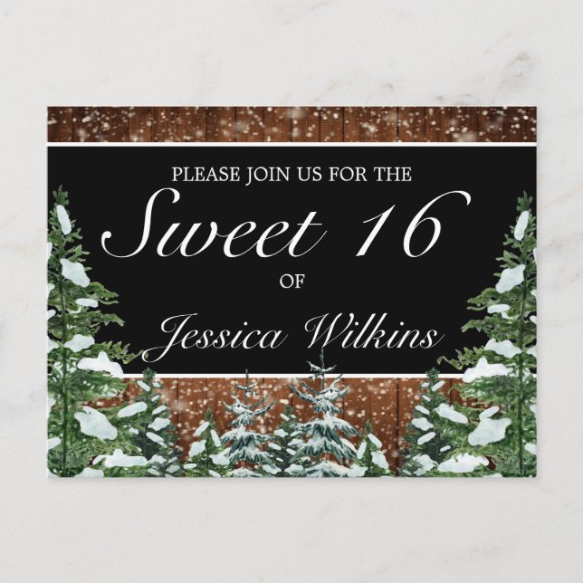 Cartão Postal De Anúncio Madeira Neve Negra e Pinheiro Florestal Doce 16 (Frente)