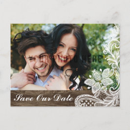 Cartão Postal De Anúncio Madeira Rústica e Renda Vintage para Casamento - S