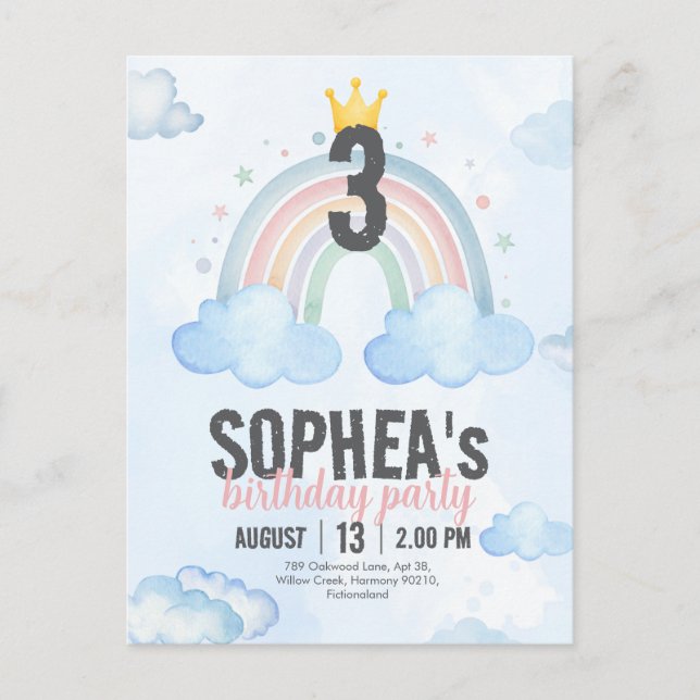 Cartão Postal De Anúncio Magical Rainbow Birthday Invitation Postcard (Frente)