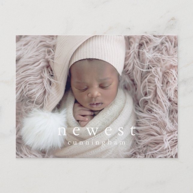 Cartão Postal De Anúncio Mais Novo Membro da Família Moderno Bebe Nascer (Frente)