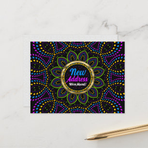 Cartão Postal De Anúncio Mandala de Energia Neon Mudamos Novo Endereço