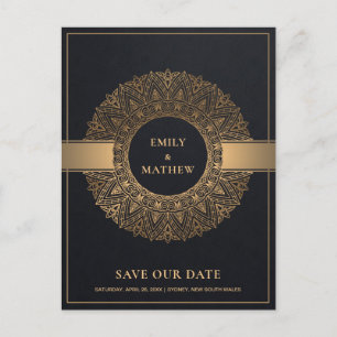 CARTÃO POSTAL DE ANÚNCIO MANDALA, ORNAMENTADO CLÁSSICO DOURADO PRETO, SALV