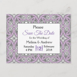 Cartão Postal De Anúncio Mandala Preto e Roxo Casamento Salvar Data