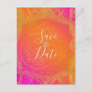 Cartão Postal De Anúncio Mandalá Rosa Fuchsia Laranja e Dourado Salve a Dat