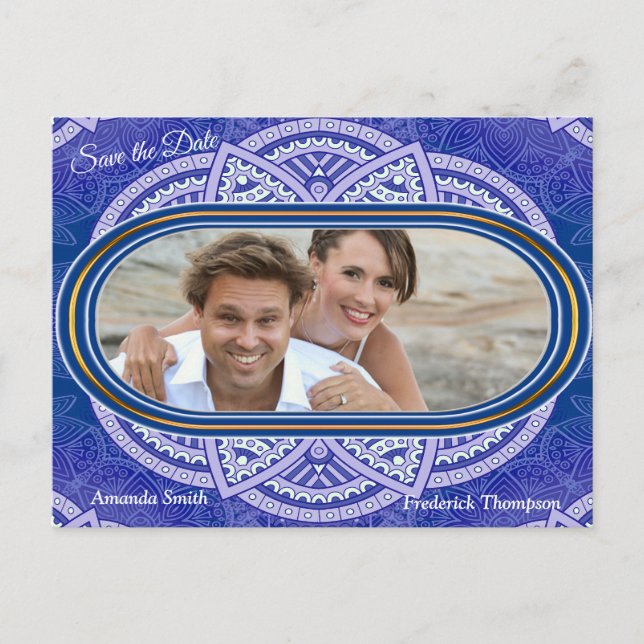 Cartão Postal De Anúncio Mandalas em azul neerlandês misto (Frente)