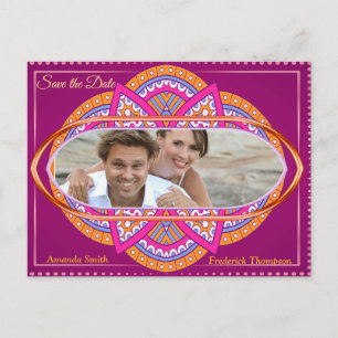 Cartão Postal De Anúncio Mandalas em tons rosa cereja e padrões repetidos c