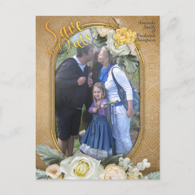 Cartão Postal De Anúncio Mandalas em um Dourado e branco fundo fotográfico (Frente)