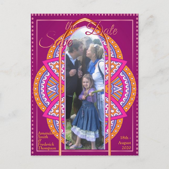 Cartão Postal De Anúncio Mandalas no Cerise Pink, Azul e Laranja (Frente)