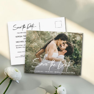 Cartão Postal De Anúncio Manuscrito Salvar a data Foto personalizada ativad