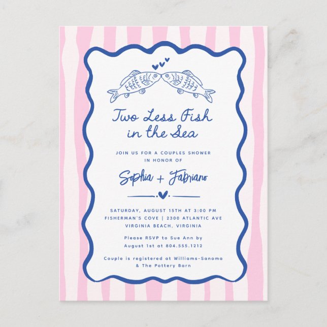 Cartão Postal De Anúncio Mão Whimsical Desenha Dois Peixes a Menos no Mar (Frente)