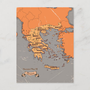 Cartão Postal De Anúncio Mapa Antigo das Províncias da Grécia