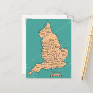 Cartão Postal De Anúncio Mapa Antigo dos Condados da Inglaterra