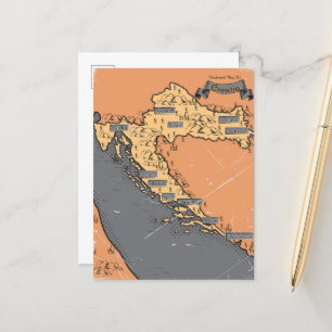 Cartão Postal De Anúncio Mapa antigo vintage da Croácia
