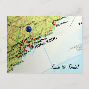 Cartão Postal De Anúncio Mapa com Marcador de Hong Kong