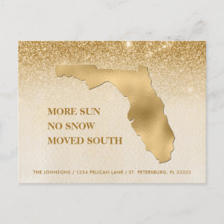 Cartão Postal De Anúncio Mapa da Flórida Glitter Dourado Ombre Nova Casa