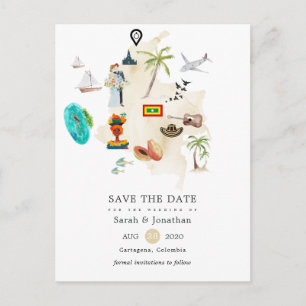 Cartão Postal De Anúncio Mapa de Casamento no Destino Cartagena Colômbia