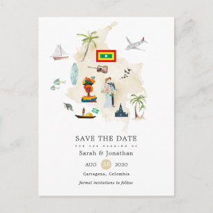 Cartão Postal De Anúncio Mapa de Casamento no Destino Cartagena Colômbia