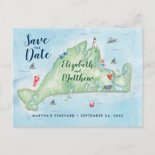 Cartão Postal De Anúncio Mapa de Edgartown Marthas Vineyard Salvar a Data